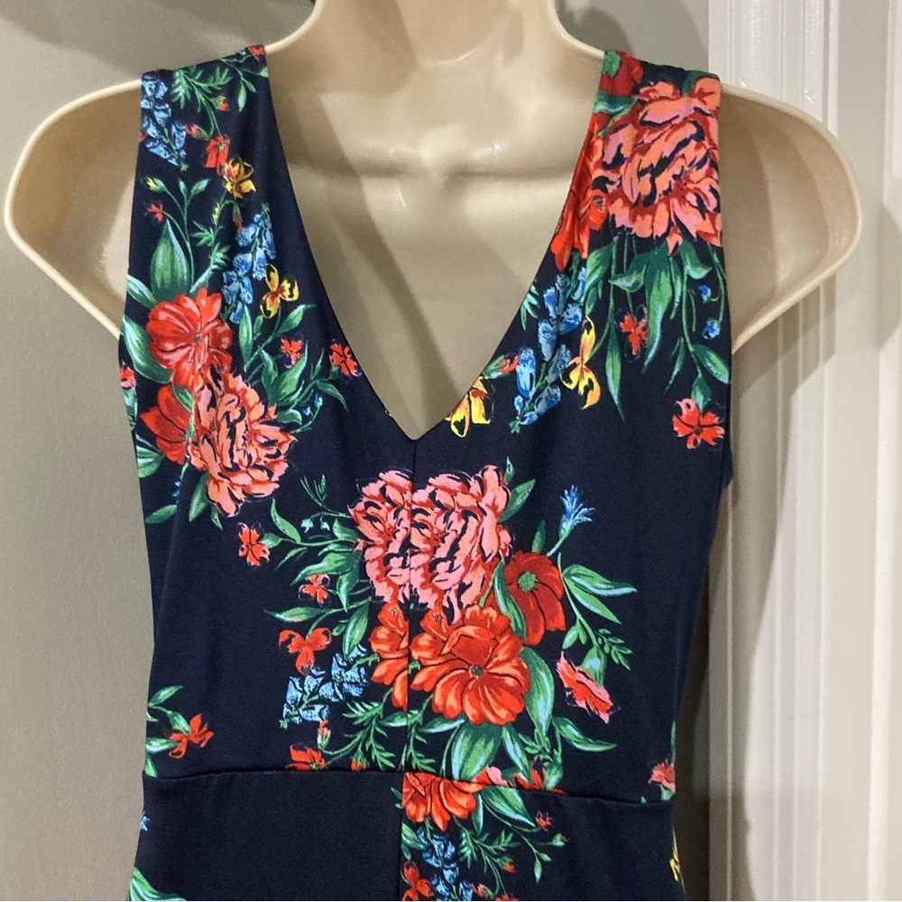 NWOT Nina Leonard Navy Floral Maxi Dress - Picture 6 of 8